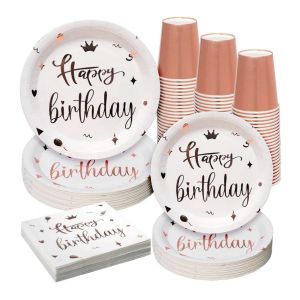 Quality PC2094 Birthday Compostable Rose Gold Disposable Dinnerware Sets wholesale