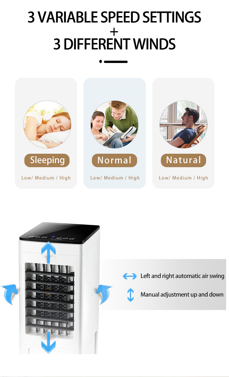 Water Air Cooler 8L Large Capacity Air Conditioning Fan with Touch and Remote Control