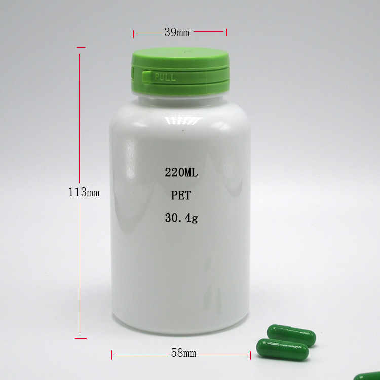 220ml PET White Round Bottle for Health Care Product Base Material PET Tear-Off Lid