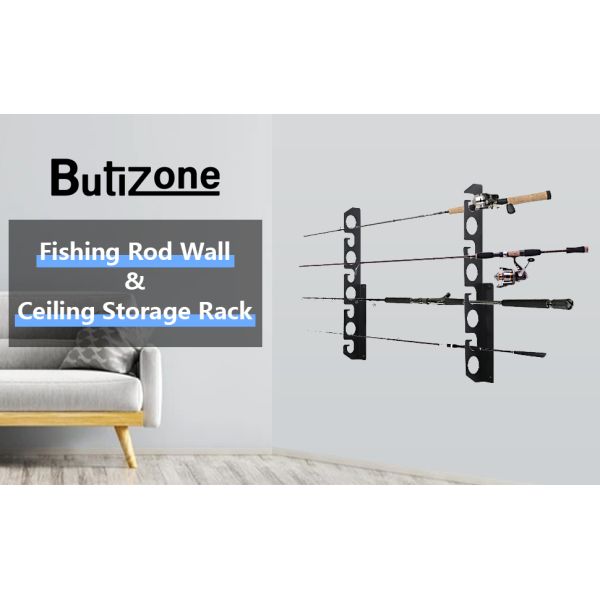 Behind Doors Fishing Rod Storage Rack Holds 9 Rods for Home Store Cabin Garage Basement