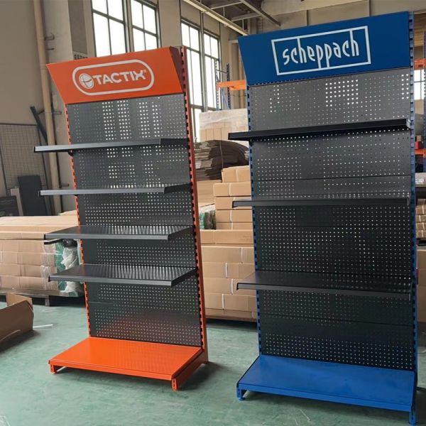 Metal Construction Supermarket Display Rack Grocery Gondola Shelving Customizable Size