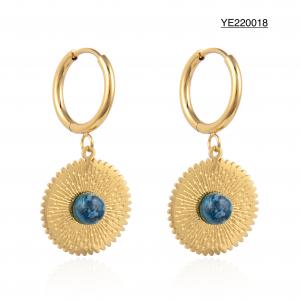 Quality Low Key Luxury Round Turquoise Earrings K Gold Stainless Steel Drop Earrings wholesale