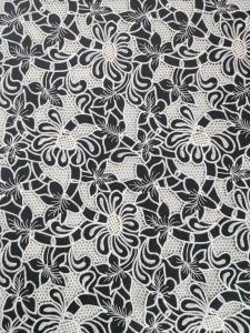 China AZO Free Tulle Mesh Printed Lace Fabric Black Ground White Flocking on sale