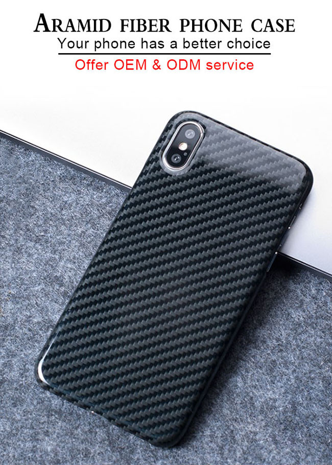 Fall Proof Black Glossy Finish Aramid Fiber Phone Case For iPhone X
