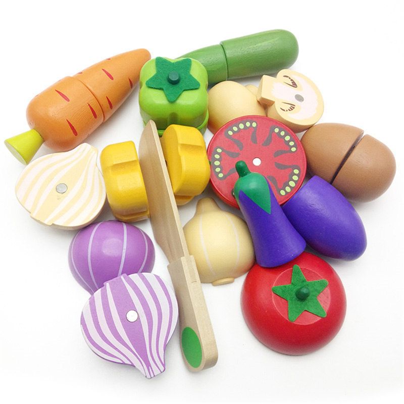 Education 9.25in Wooden Fruit And Veg Toys Magnetic Fruit Cutting
