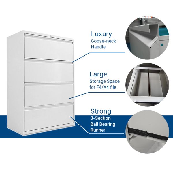 0.4mm-1.2mm Thick Metal Steel 2/3/4 Drawer Filing Cabinet Lockable Lateral Legal