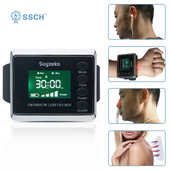 Diabetes Cure Laser Pain Relief Device , Laser Therapy Watch Red And Blue Color