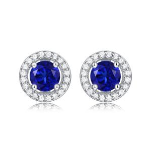 Quality Blue 925 Sterling Silver Zircon Round Gemstone Stud Earrings For Gift Giving wholesale