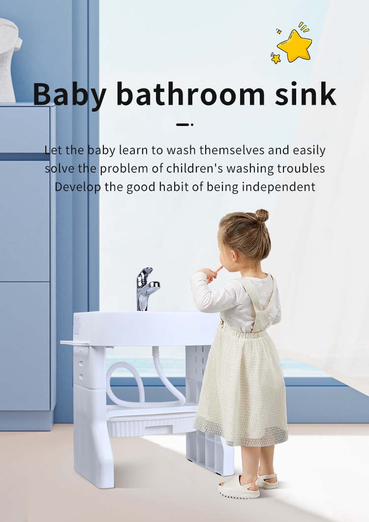 Ouninbear Sink Kids Wash Basin Plastic With Light And Water Tank In White