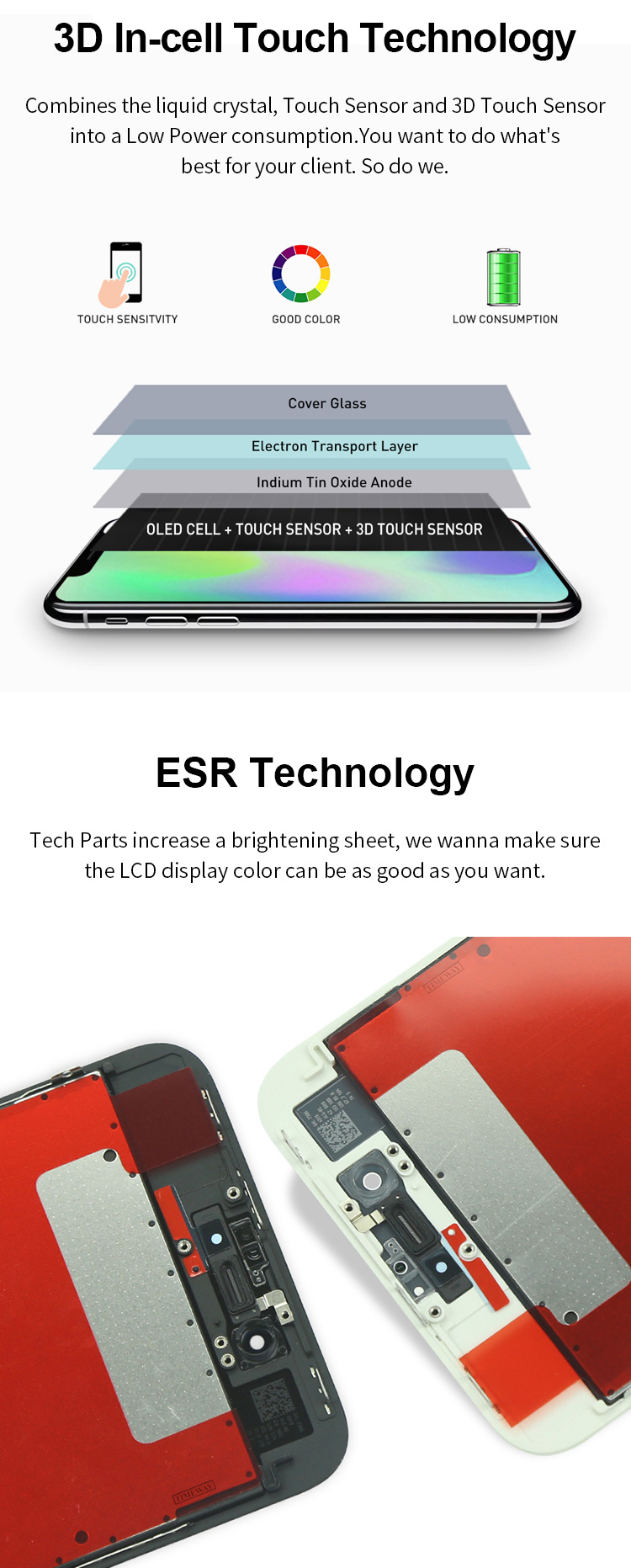 Iphone 7 8 10 11 Cell Phone LCD Screen True Color ESR Technology