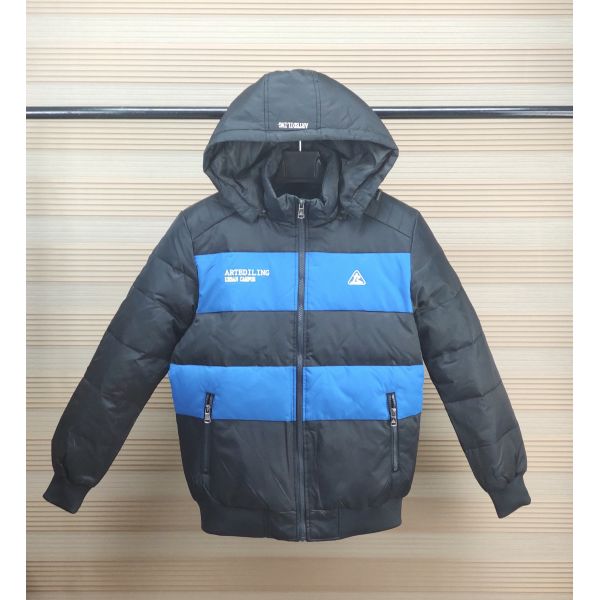 Black And Blue Mens Light Down Jacket , EMBO Rib Botton Mens Duck Down Jacket