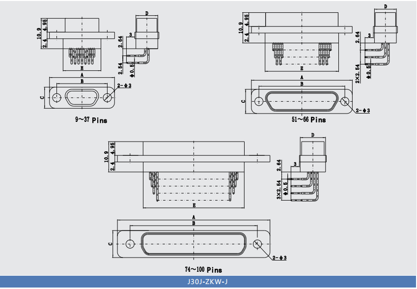 Right Angle Micro-D Rectangular J30J 31 Pin MDM Connector For PCB