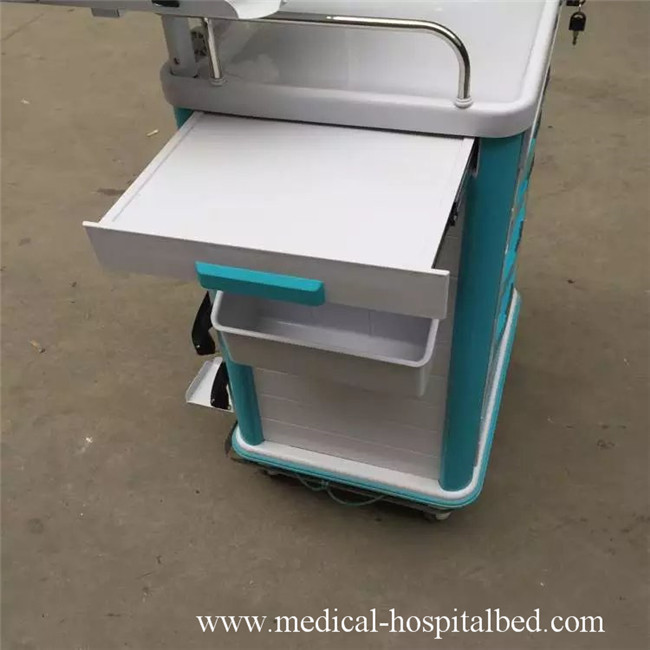 Manual Medical Crash Cart For Clinic With ABS Plastic Top Board