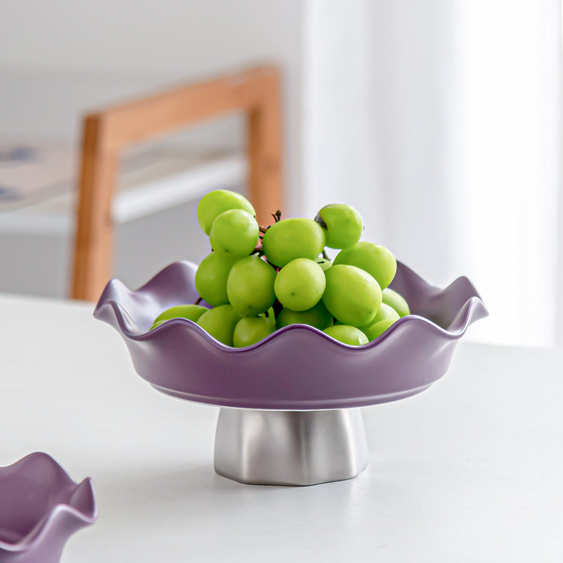 Salad Bowl European Luxury Home Decor Serving Dessert Bowls Snacks Sliver Stand Decorative Porcelain Fruit Bowl