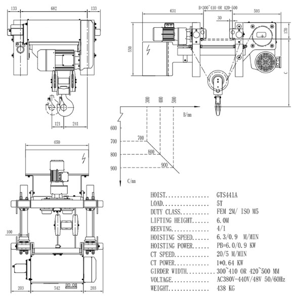 Low Headroom 5 Ton Electric Wire Rope Hoist 380V 440V 690V CE Approved