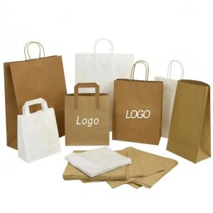 Quality Recyclable Shopping Kraft Brown Paper Bag Flat Handle Food Packaging Takeaway Bags wholesale