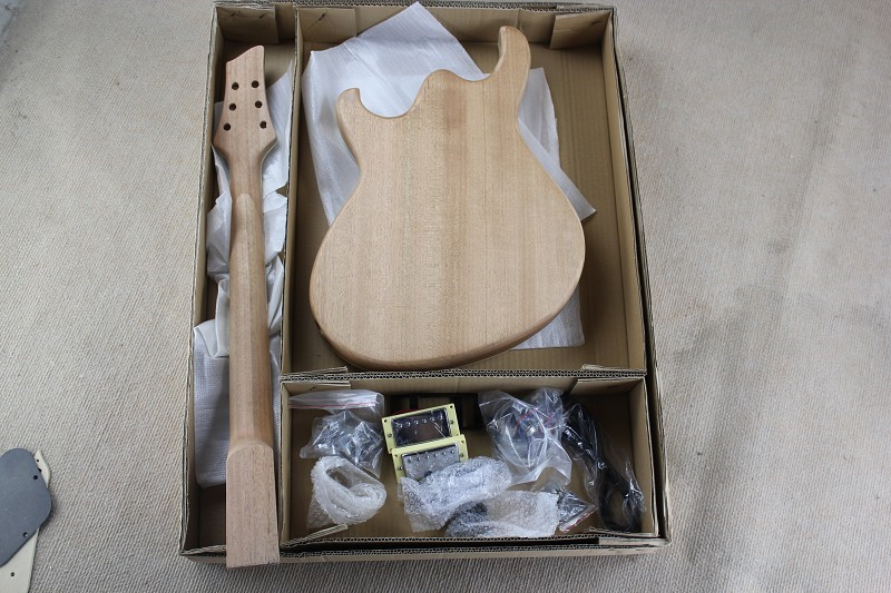 Custom Semi-hollow Electric Guitar Kit(Parts) with Mahogany Body ans Neck,Flame Maple Veneer,Chrome Hardwares,DIY Guitar