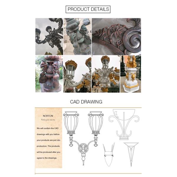 European Style Aluminum Light Pole Lamp Post Metal Landscape Decoration 3m - 10m Height