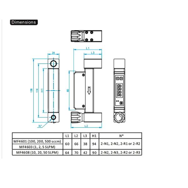 MF4600 Series Digital Argon Gas Medical Oxygen Flow Meter Sensor O2 N2O