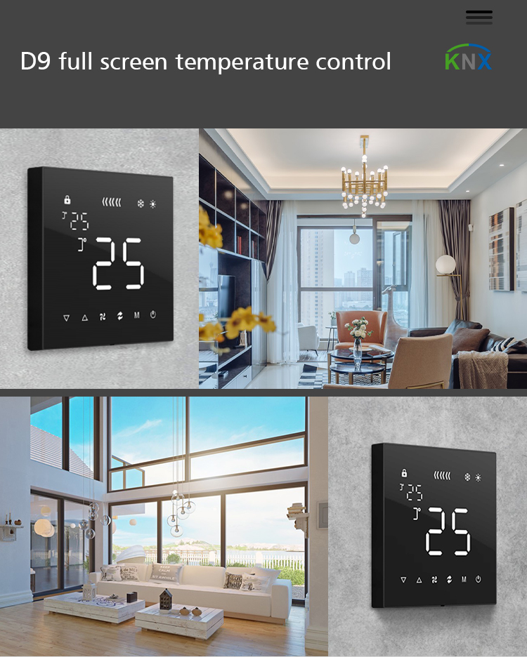 Full Touch Screen KNX Thermostat Controlling Air Conditioner For Smart Home Installation