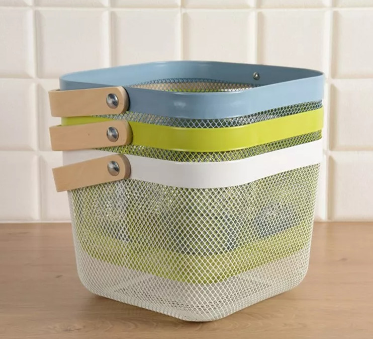 Quality Sustainable Wire Mesh Storage Baskets With Wood Handle wholesale