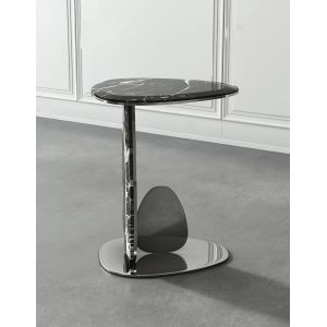 Smooth Surface Oval Black Marble Top Sofa Table Height 55cm