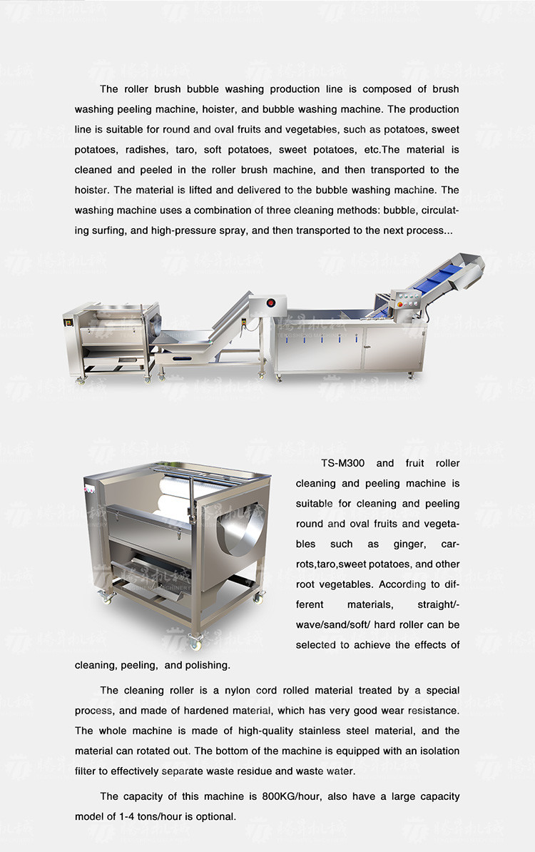 SS Fruit And Vegetable Hair Roller Bubble Cleaning Machine 800KG/H