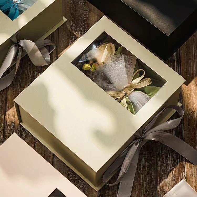Quality Sage Green Luxury Rigid Gift Box with Flip Top Window wholesale