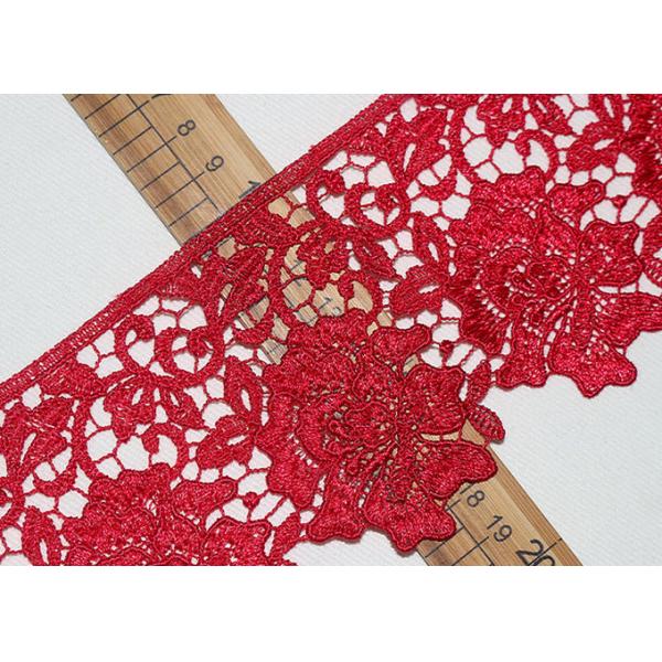 Red Flower Embroidered Lace Trim By The Yard Environmental Protection