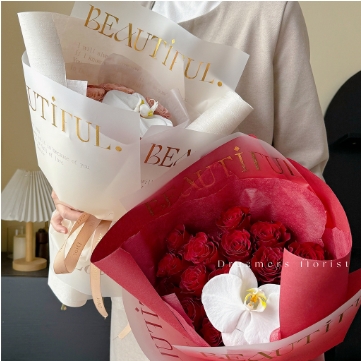 Lizhiran Korean Style Gold Stamping English Flower Gift Wrapping Paper Waterproof Valentine's Day Flower Shop Materials