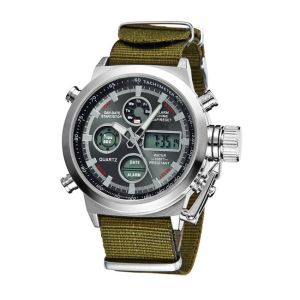 Quality Mens Sport Style Stainless Steel Caseback Watches , Dual Time Digital Analog Watch With Nylon Strap wholesale