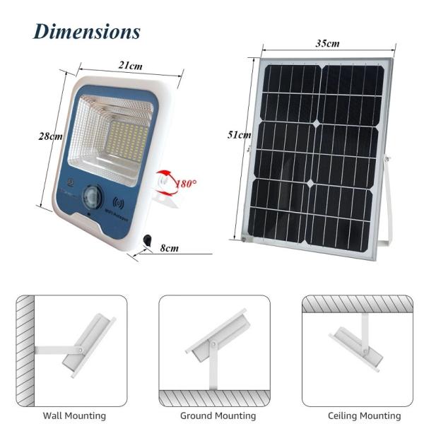 3000~6000K LED Brightest Solar Flood Lights IP65 Protection Solar Cool White Floodlight