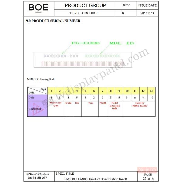 65" BOE LCD Panel UHD 7K HV650QUB-S9A Led TV Open Cell Panel
