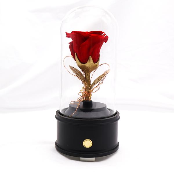 Customized Color Preserved Rose Glass Dome Bluetooth Speakers For Home Decoration