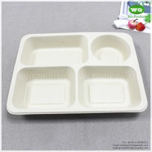 Quality Disposable 4-Compartments Unbleached Bagasse Tray With Lid-Biodegradable Containers / Bento Box / Meal Prep Containers wholesale