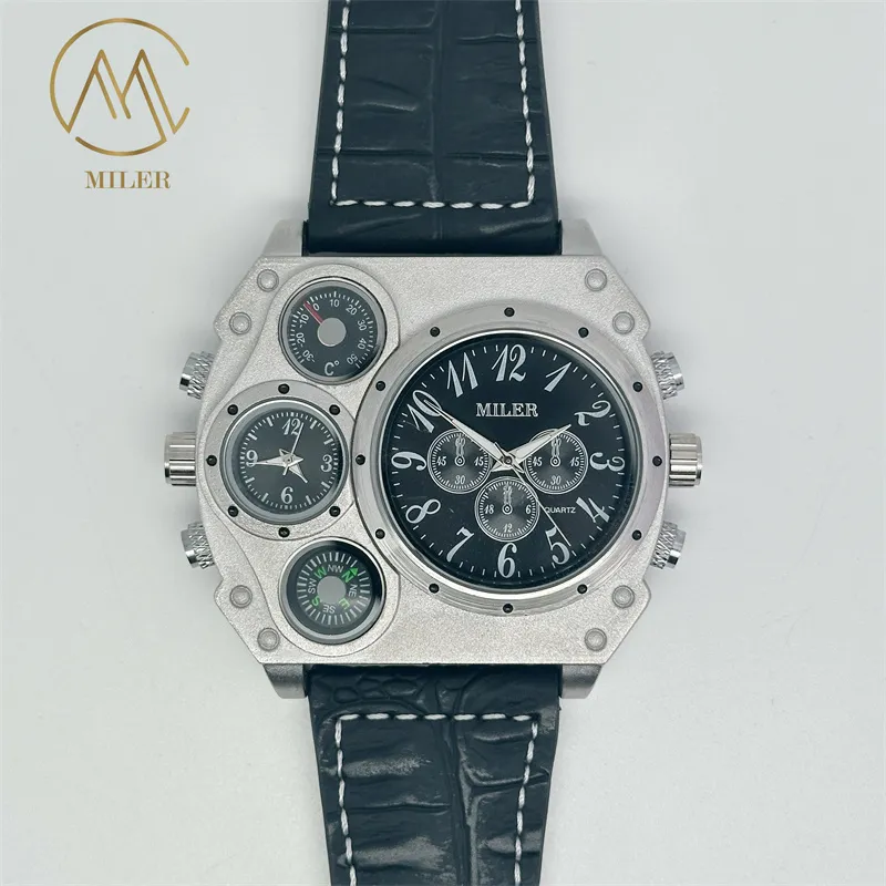 Miler ML777 Waterproof Quartz Watch with Leather Band 14cm Case