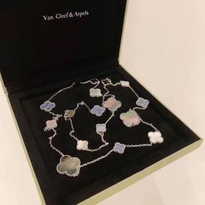 China van cleef jewelry White Gold Magic Alhambra Long Necklace 16 Motifs With White And Gray Mother Of Pearl on sale