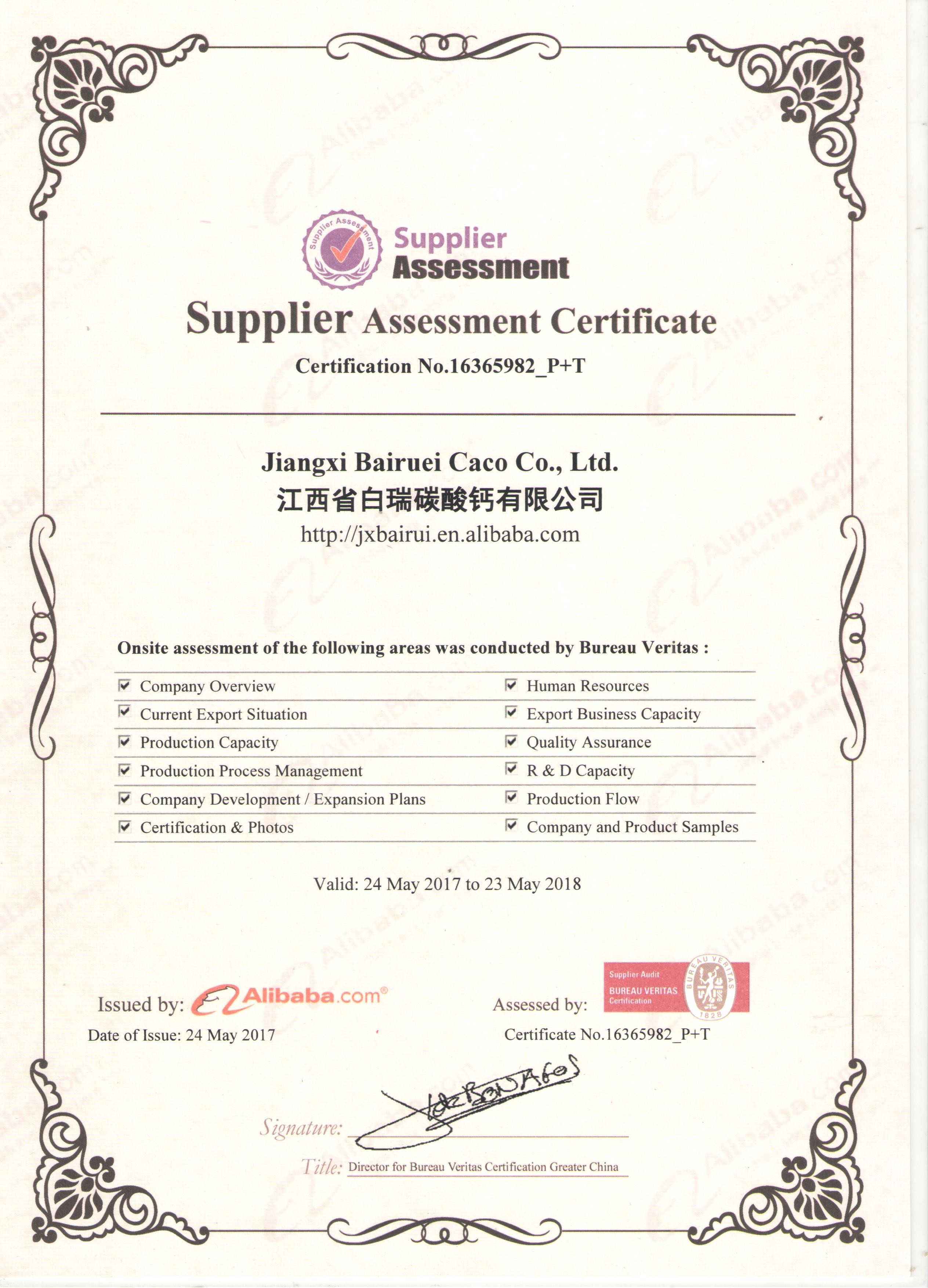 Jiangxi BaiRui Calcium Carbonate Co., Ltd Certifications