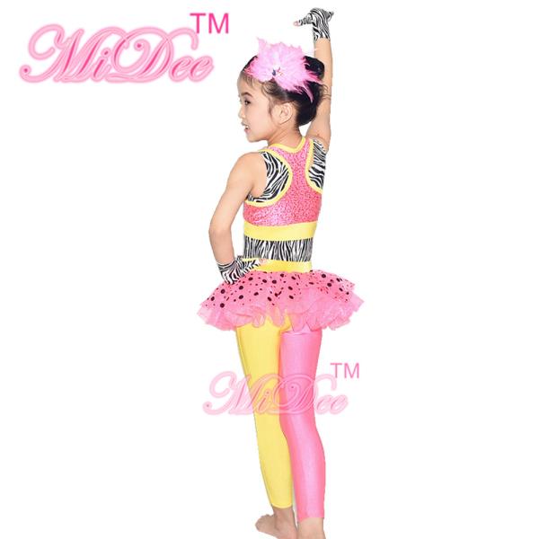 Jazz Tap Costumes Polka Dot Tutu Skirt Attached Pants Sequin Vest With Zebra Leotard Under