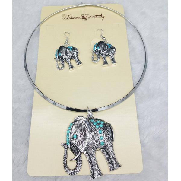 Hot Selling Antique Silver Elephant Pendant Charm Necklace Earring Jewelry Sets For Women