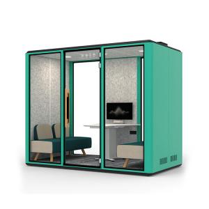 China 81.6 Inch Green Soundproof Office Pod Phone Booths Acoustic Tempered Glass on sale
