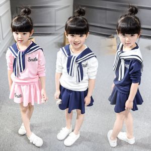 Quality 2016 Kid Girl Clothes Navy Sport Cute Style Clothing Set 2pcs Summer Top + Fashion Skirt wholesale