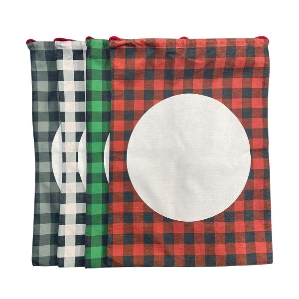 Sublimation Christmas Blanks Santa Sack Drawstring Buffalo Plaid Linen Sublimation Christmas Sacks
