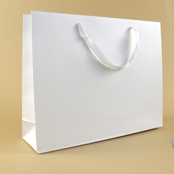 Pure White Shopping Paper Bags Luxury Flat Handle Garment Carrier Bag