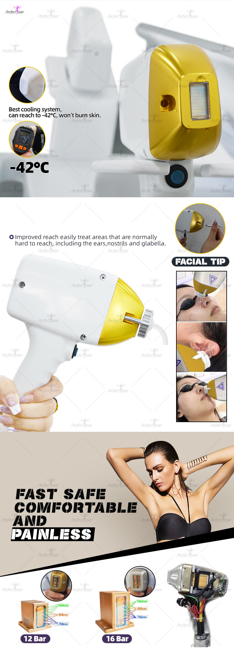 3500W Diode Laser Hair Removal Machine With Triple Wavelength And Smartphone Control Display