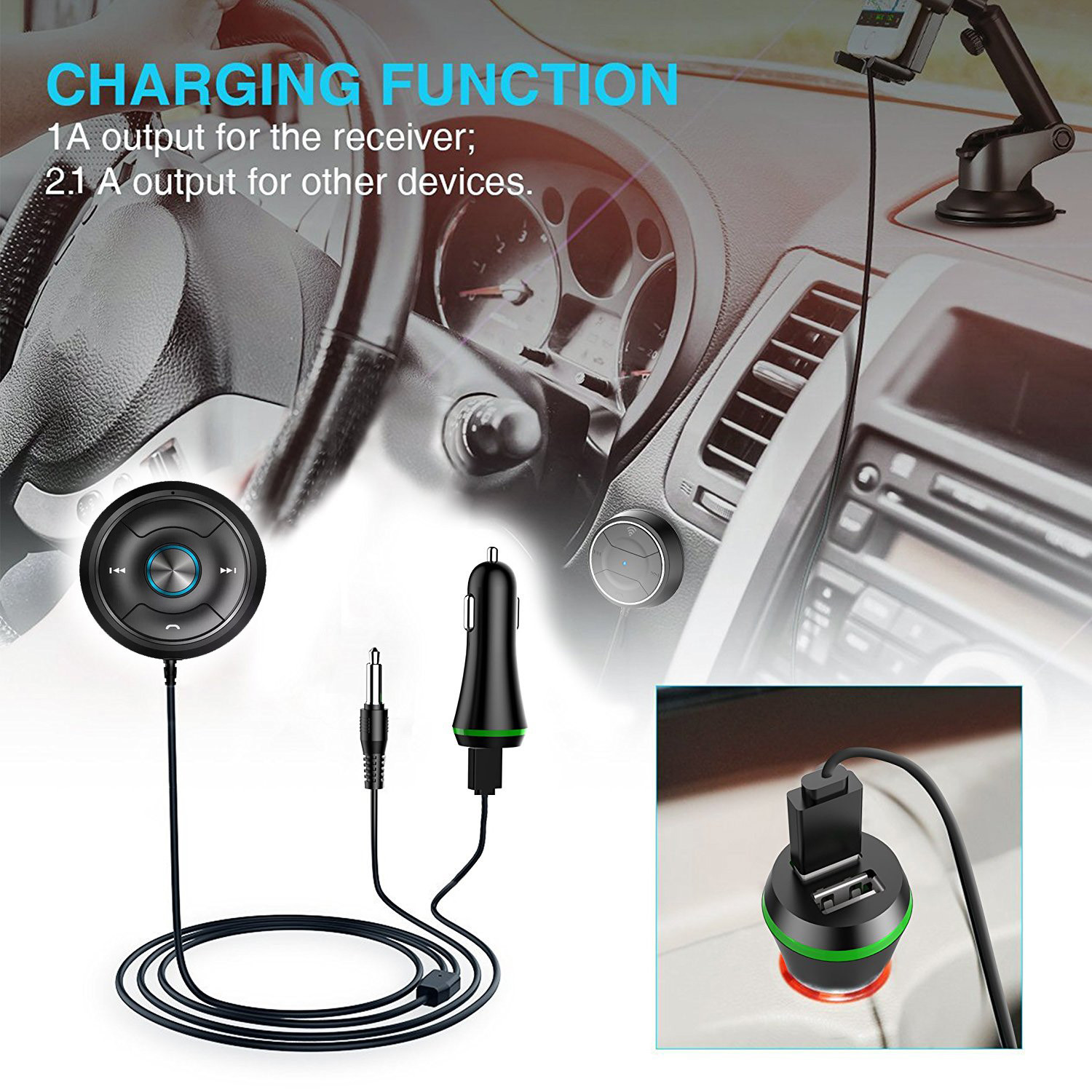 2018 wholesale wireless Bluetooth car kit aux adapter car mp3 fm transmitter aux Bluetooth music receiver