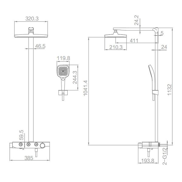 Anti Scald Hand Shower Mixer Set , Thermostatic Square Bathroom Shower Set
