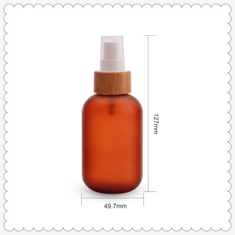 Brown Frosted Glass Spray Bottle Non Spill With Bamboo Fine Mist Sprayer