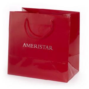 Quality Red Glossy Paper Gift Bag With Nylon Handle Silver Stamping wholesale