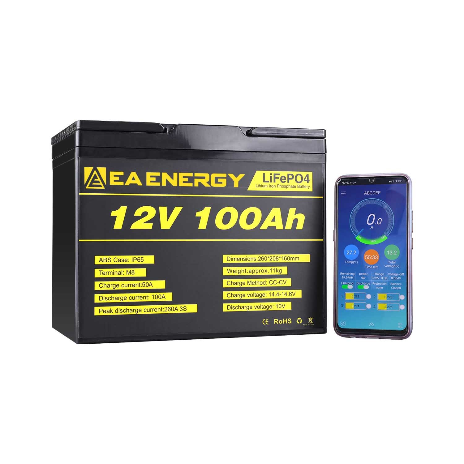 12V 100Ah 1280Wh Deep Cycle LiFePO4 Battery For RV Solar Power Trolling